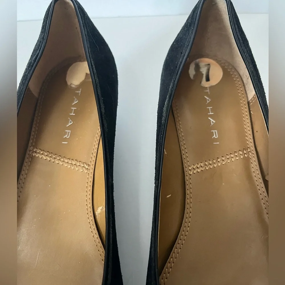 Tahari Black Suede Leather Flats Black Suede Bows Shoes Flats Low Heel Size 7